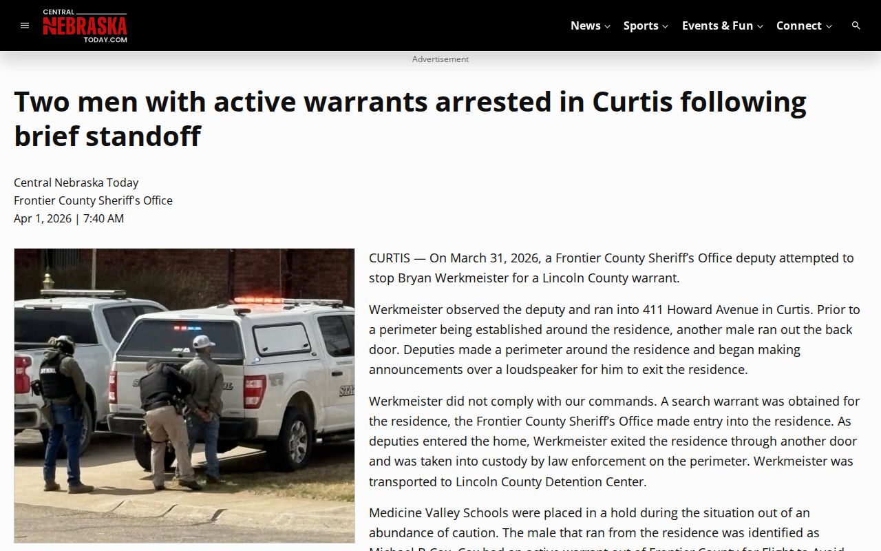 Frontier County Curtis arrest-record news coverage from a regional source