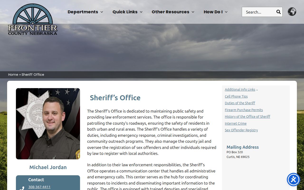 Frontier County Eustis booking-record route through the official sheriff office