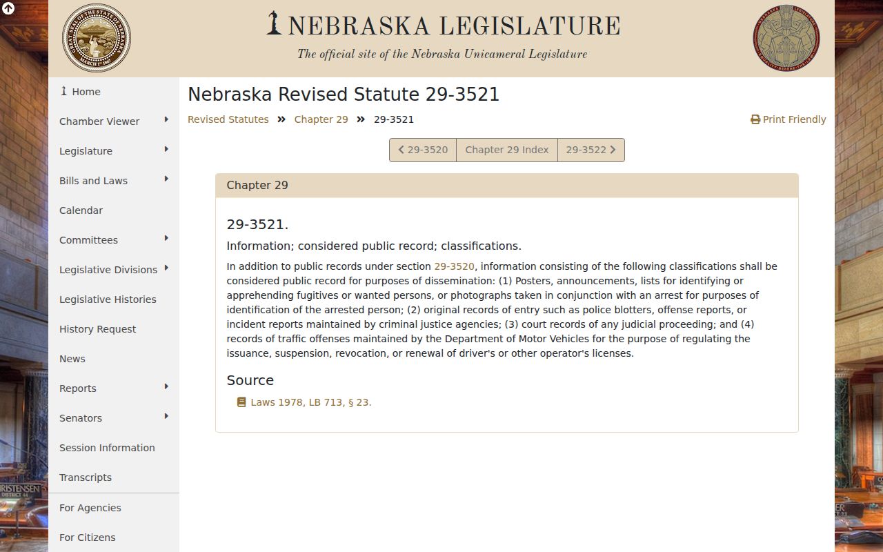 Frontier County booking-record law source at Nebraska arrest-record statute
