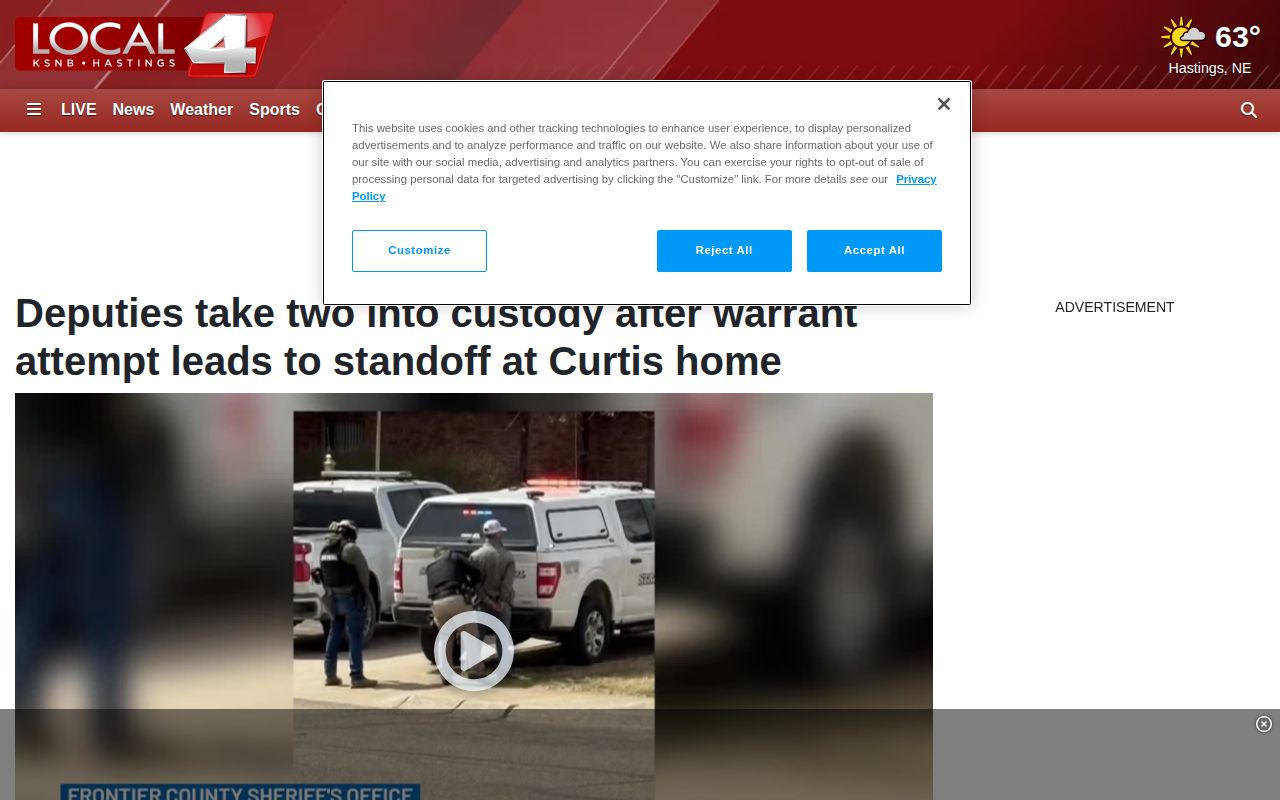 Frontier County arrest-news source page for a Curtis warrant incident