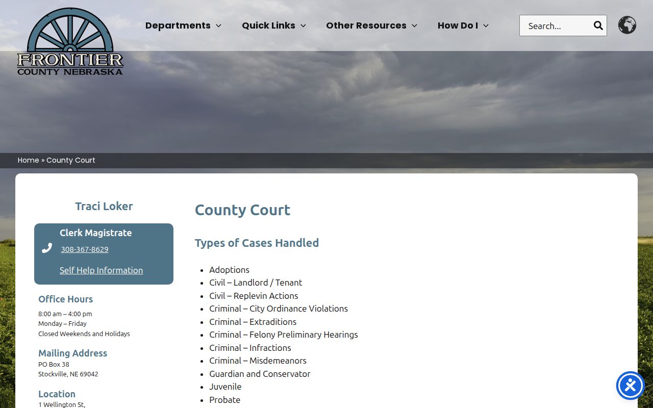Frontier County Stockville court record access after an arrest booking